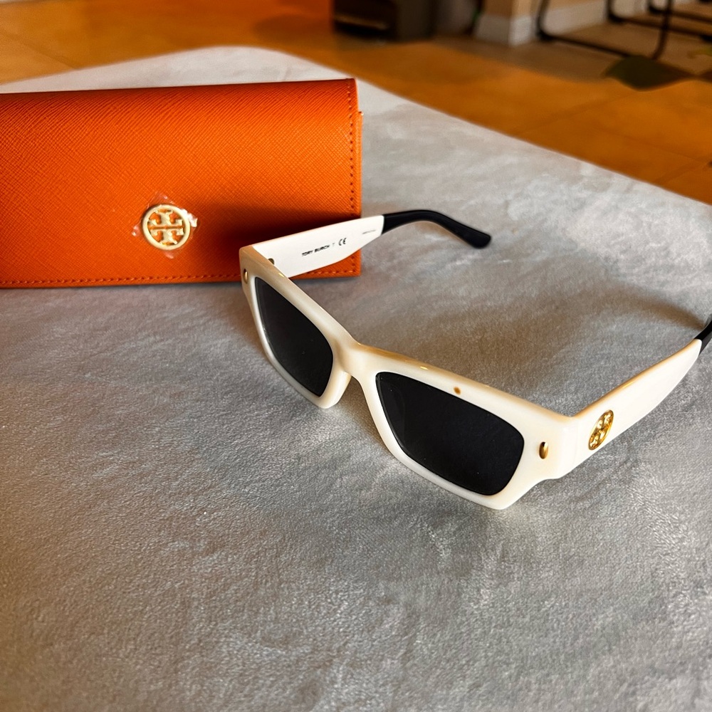 Tory Burch White Sunglasses Rectangular Frames - image 1